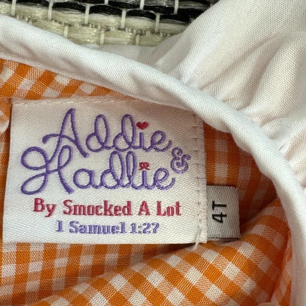 Addie &‎ Hadlie Dress Girls 4T Orange Gingham Pumpkin Embroidered Fall Holiday